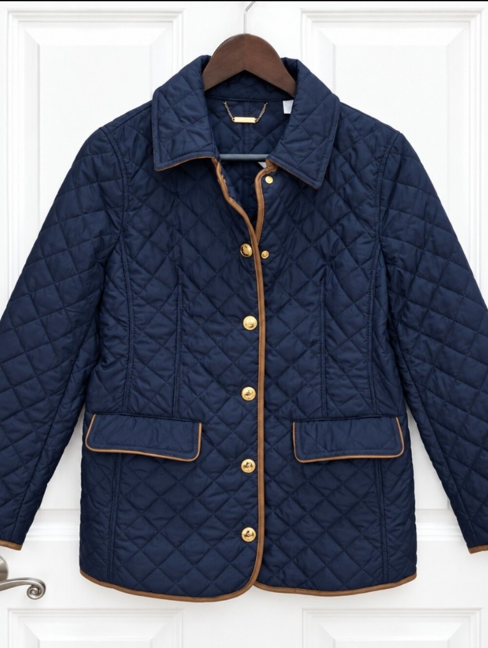 Chico's Quilted Navy Blue Jacket Sz 1 (Med)